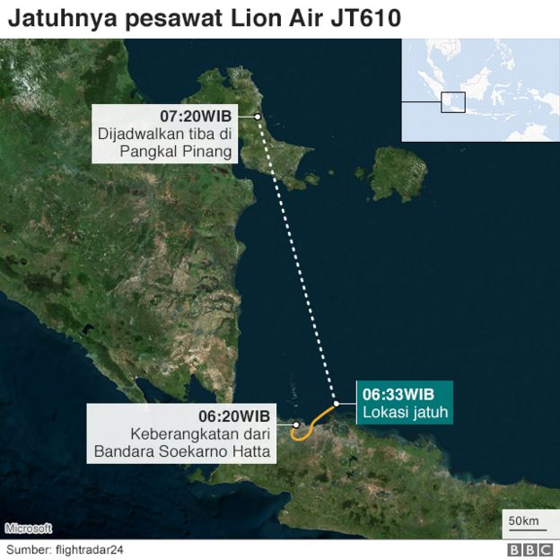 Peta jatuhnya pesawat