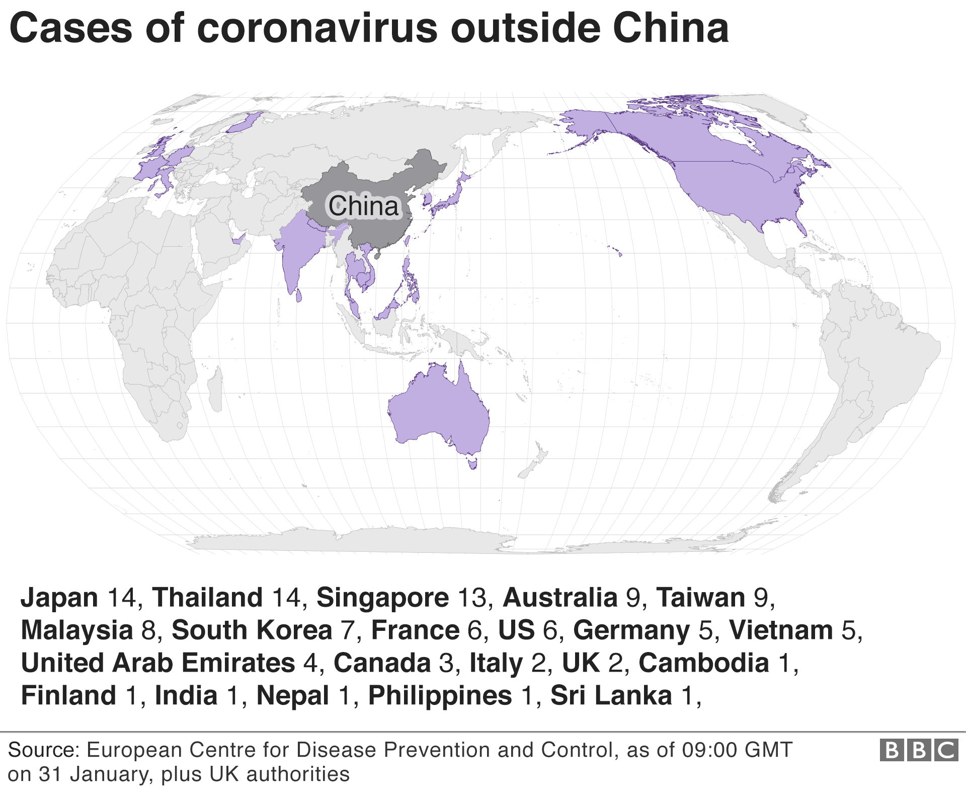 Cases of coronavirus outside China