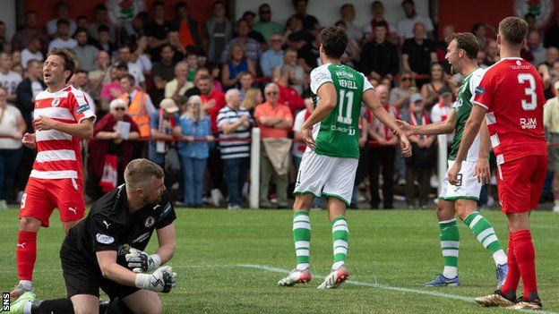 Two-goal Joe Newell inspired Hibs to victory against the League 2 hosts