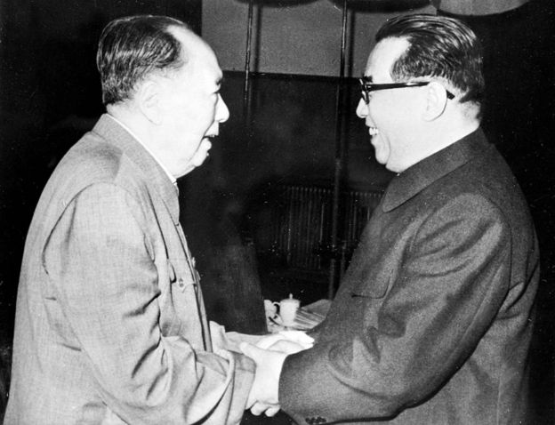 Mao Tse Tung y Kim il-sung, en 1976