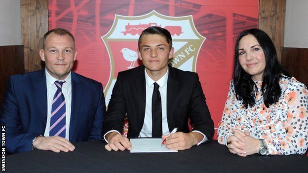 A teenage Elliott Dugan signs with Swindon Town as a youth player