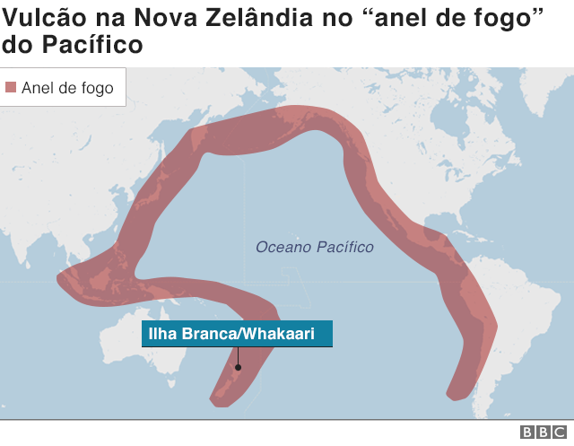 Mapa mostra localização do vulcão que entrou em erupção na Nova Zelândia