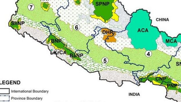 शुक्लाफाँटा, बर्दिया, बाँके, चितवन र पर्सा निकुञ्जदेखिन नक्सा