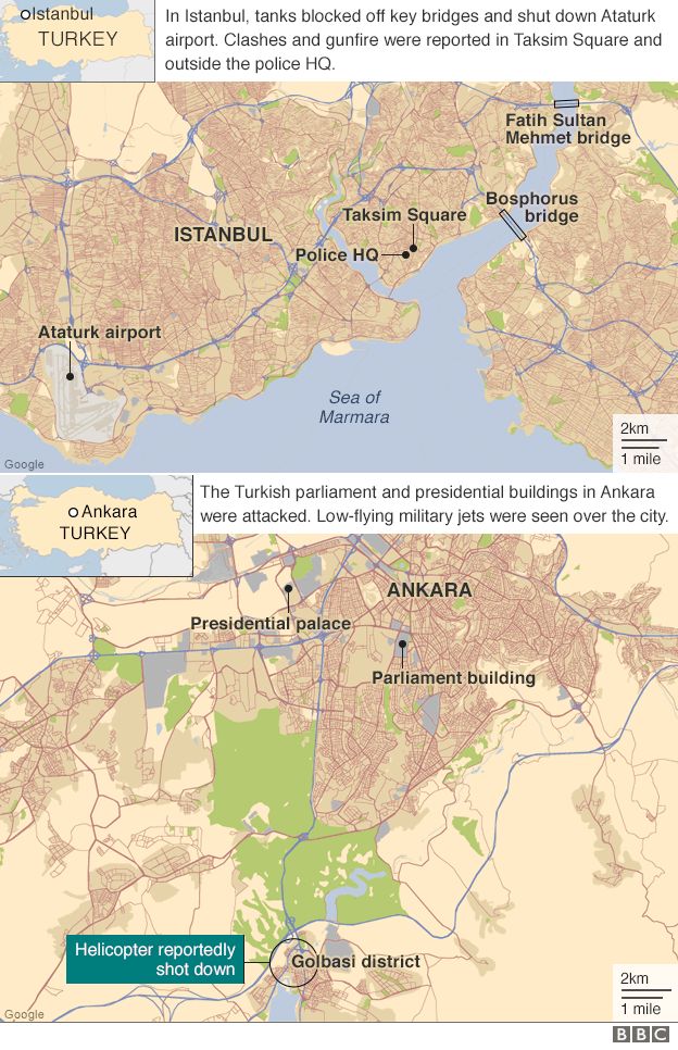 Map of Ankara and Istanbul