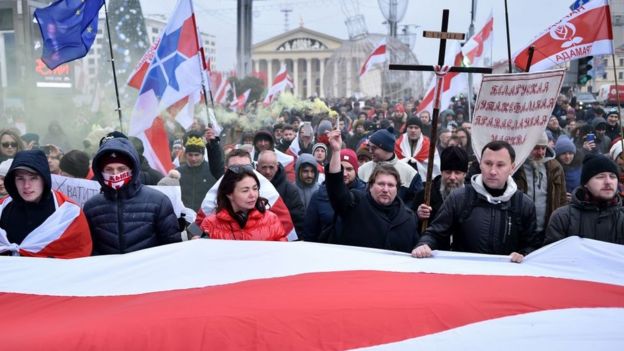 Protesta en Minsk el 7 de diciembre de 2019.