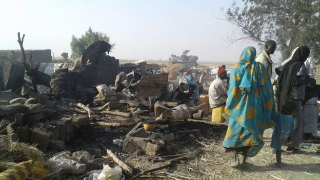 The aftermath of the bombing at a camp for internally displaced persons in Rann, Nigeria