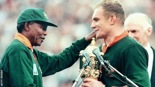 Nelson Mandela was elected as president in 1994, the year before South Africa's historic maiden Rugby World Cup victory