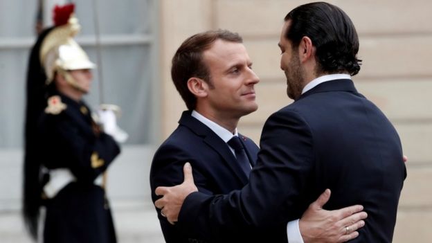 Saad Hariri (right) and Emmanuel Macron