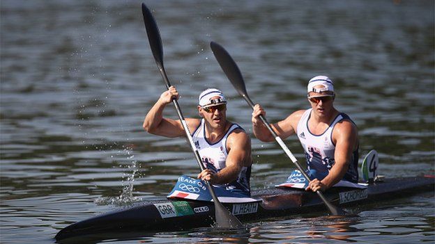 Liam Heath and Jon Schofield competing in Men's Kayak Double during Rio 2016 Olympics