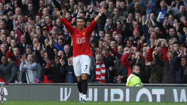 Cristiano Ronaldo celebrates at Old Trafford in 2008