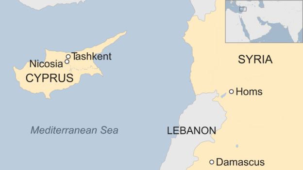 Map showing Cyprus and Syria