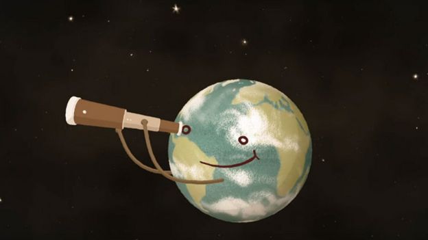 Animación de tierra con telescopio