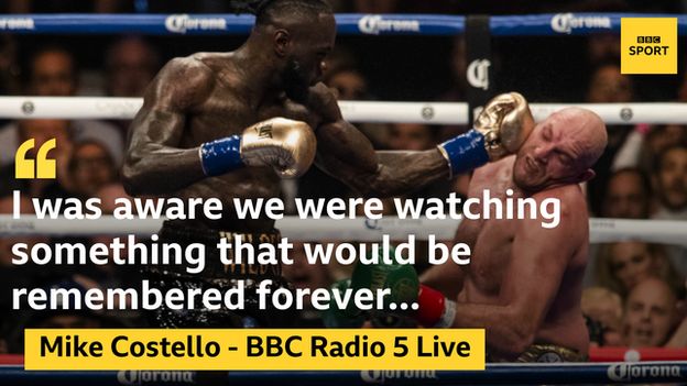 Image of a quote from BBC boxing commentator Mike Costello: "I was aware we were watching something that would be remembered forever."
