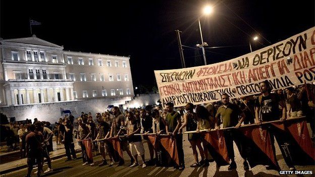 Protestors marching against Greek reforms