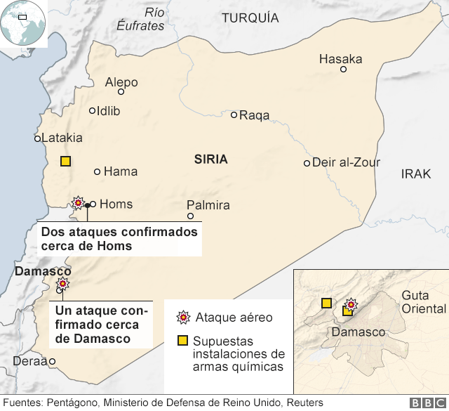 Mapa de Siria con objetivos alcanzados