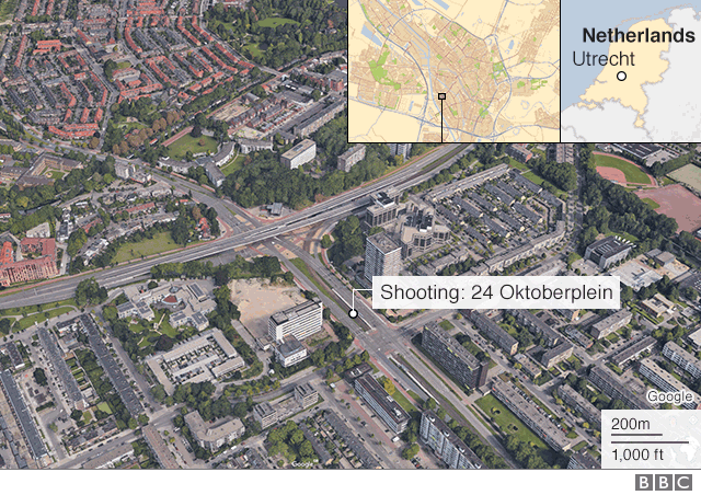 Map of Utrecht shooting 18 March 2019