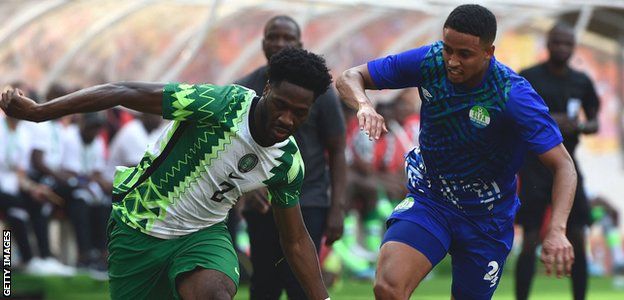 Ola Aina (left) in action for Nigeria against Sierra Leone in an Africa Cup of Nations qualifier