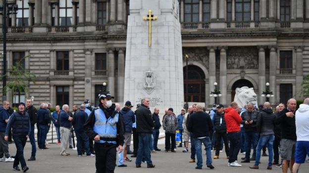 Activists congregated at the cenotaph in George Square in Glasgow