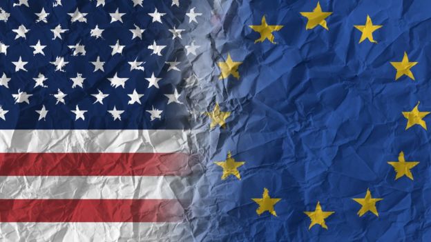 Bandera de Estados Unidos y la UE