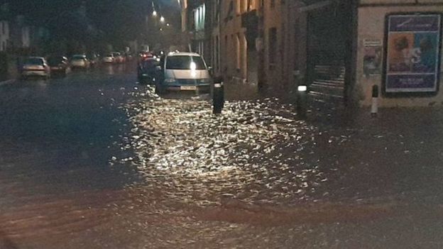 Flooding on Tuesday morning at Briton Ferry in Neath