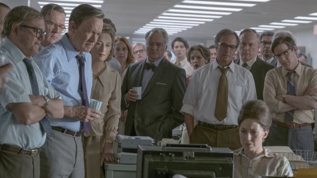 chracters from The Post including Tom Hanks and Meryl Streep