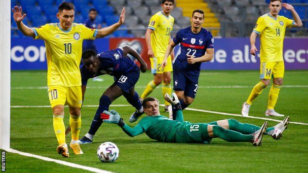 France go close to scoring during a World Cup qualifying match away to Kazakhstan