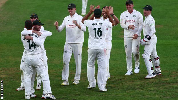 Nottinghamshire celebrate their win over Leicestershire