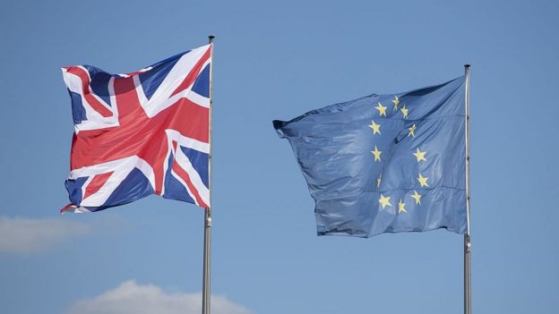 Banderas de Reino Unido y la Unión Europea