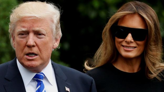 Donald Trump and Melania Trump depart for travel to Poland and the upcoming G-20 summit in Germany, from the South Lawn of the White House in Washington, U.S. (July 5, 2017)