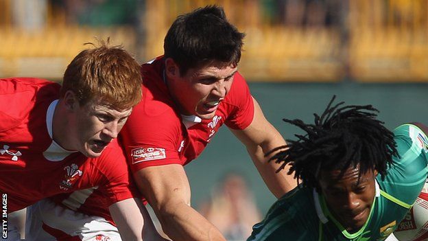Rhys Patchell and Richard Smith in action for Wales Sevens in December, 2011
