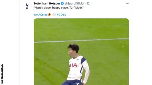 Tweet on Tottenham Hotspur account, showing Son Heung-Min celebrating scoring at Turf Moor