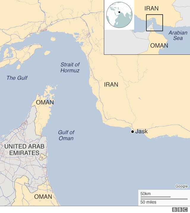 Map showing Gulf of Oman and Jask port