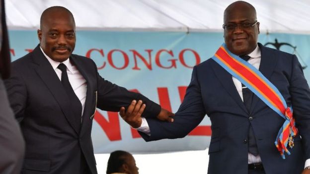 Joseph Kabila et FÃ©lix Tshisekedi lors de la passation de pouvoir.