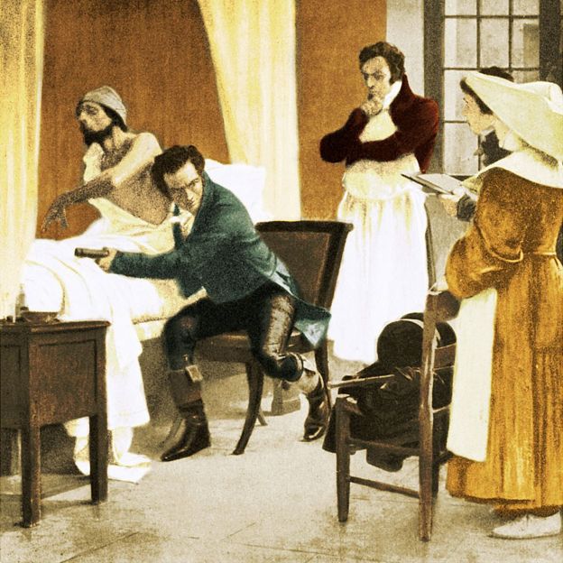Laennec -aquí en una pintura de Theobald Chartran (1849-1907) que está en la Sorbona, París, Francia- examinando un paciente