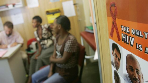 People sit in the waiting room in an anti-retroviral clinic in Emmaus hospital in Winterton, in South Africa's Kwazulu-Natal region on March 11, 2008.