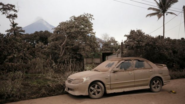 A car covered in ash is seen at an area affected by the eruption of the Fuego volcano in the community of San Miguel Los Lotes in Escuintla, Guatemala, June 4, 2018