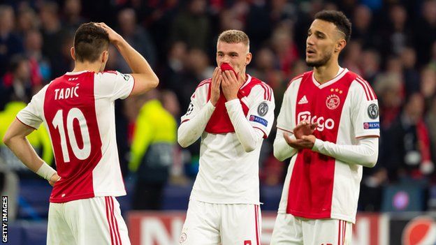 Ajax players dejected at end of game