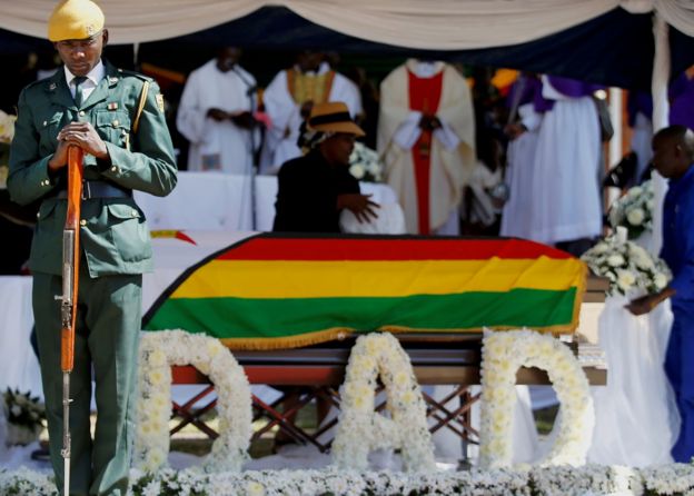 Soldier by Robert Mugabe's coffin