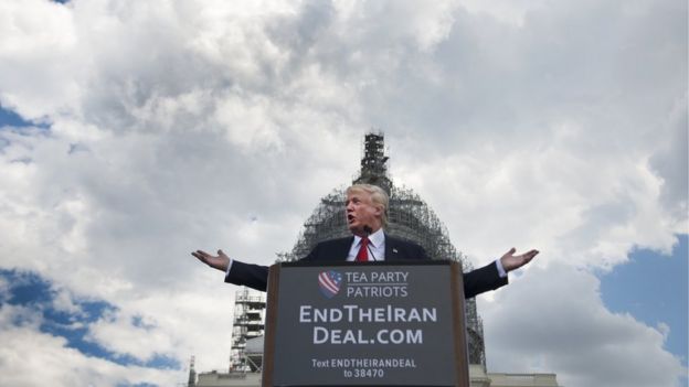 Donald Trump speaks at a the Stop The Iran Nuclear Deal protest in front of the U.S. Capitol in Washington, DC on 9 September 2015.