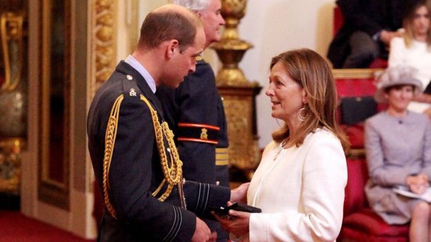 Joanna Worsley receives the Polar Medal awarded to her late husband, Lieutenant Colonel Henry Worsley