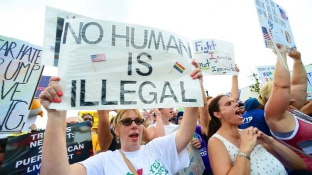 Opposition Groups Protest President Donald Trump Outside Rally Announcing His Re-Election Candidacy