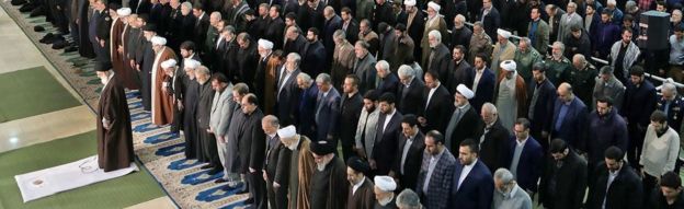 Image shows the ayatollah at prayers on Friday