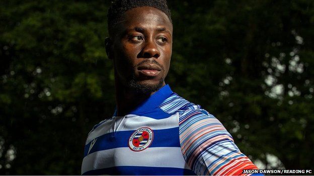 Andy Yiadom of Reading FC modelling the new shirt