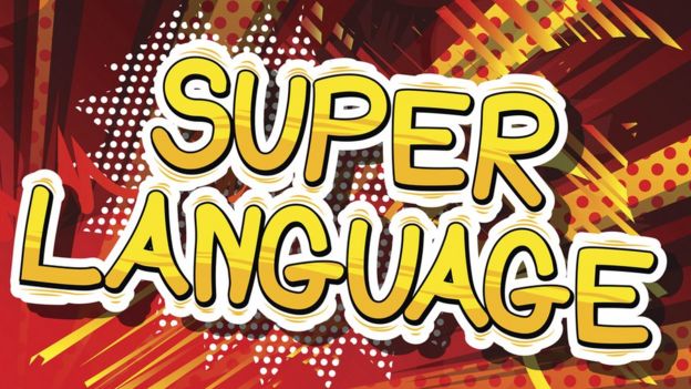 Cartel en inglés: "Súper lengua"