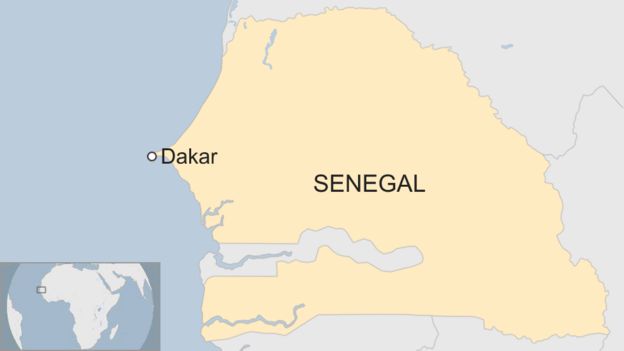 Map of Senegal showing capital Dakar