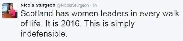 Nicola Sturgeon tweet criticising the decision of Muirfield members