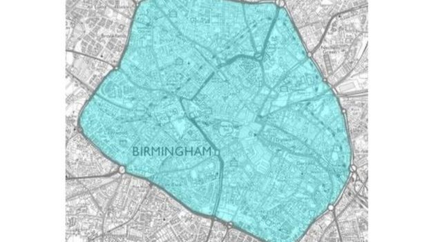 A map shows the proposed clean air zone in Birmingham