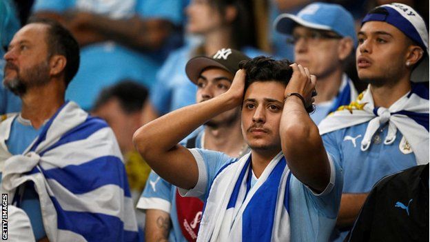 Uruguay fans in the crowd could not quite believe what had happened as their side exited the tournament