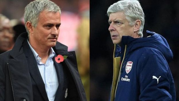 Jose Mourinho na mwenzake wa Arsenal Arsene Wenger