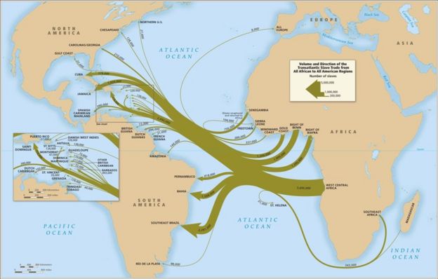 Mapa do tráfico negreiro no Atlântico